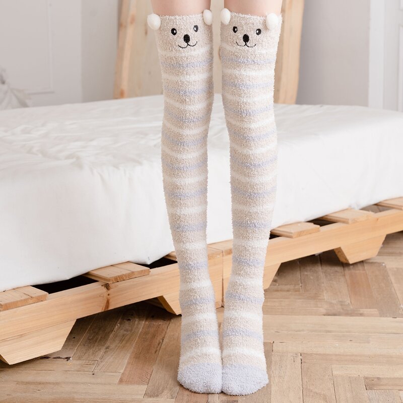 

Fluffy Cartoon Bear Over The Knee Socks, Khaki