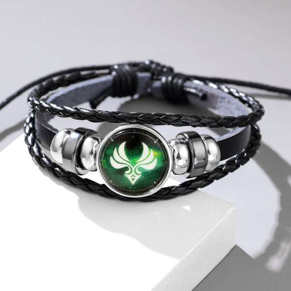 

Boys Geometric Decor Layered Bracelet, Black