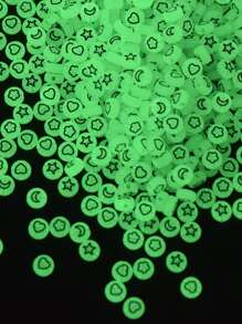 200pcs Glow In The Dark Heart & Star Pattern Bead - Black and White - View 2