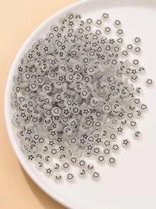 200pcs Glow In The Dark Heart & Star Pattern Bead - Black and White - View 4