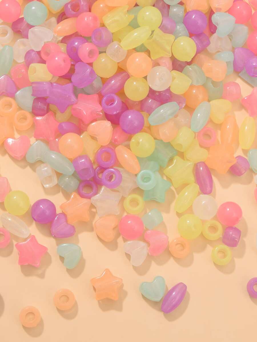 200pcs Glow In The Dark Heart & Star Shaped Bead - Multicolor - View 1
