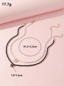 女孩2入組蝴蝶墜飾串珠項鏈 - 黑與白 - 查看 3