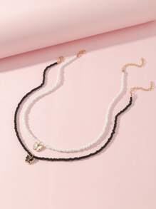 女孩2入組蝴蝶墜飾串珠項鏈 - 黑與白 - 查看 4