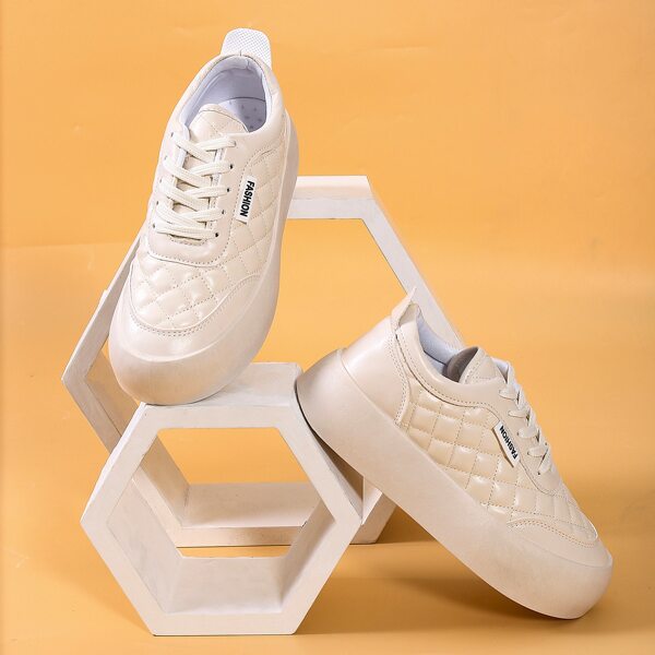 

Quilted Lace-up Front Sneakers, Beige