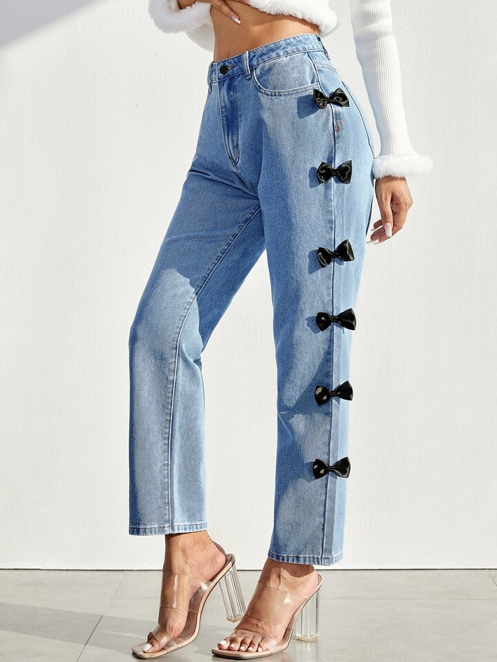 【RANCHIC】side slit denim ribbon pants RANCLIC Side Slit Denim Ribbon Pants