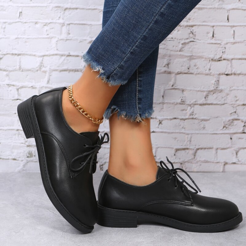 

Lace Up Front Oxford Flats, Black