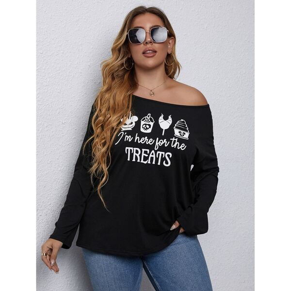 

Plus Halloween Slogan Graphic Tee, Black