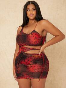 SHEIN SXY Plus All Over Print Cut Out Tie Side Mesh Bodycon Dress - Multicolor - View 5