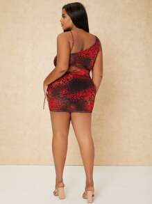 SHEIN SXY Plus All Over Print Cut Out Tie Side Mesh Bodycon Dress - Multicolor - View 2