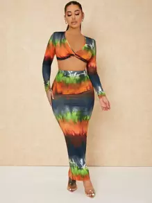 SHEIN SXY Bộ đồ hai mảnh nữ xoắn lại Cà vạt nhuộm Gợi cảm - Nhiều màu - Xem 3