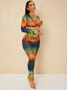 SHEIN SXY Bộ đồ hai mảnh nữ xoắn lại Cà vạt nhuộm Gợi cảm - Nhiều màu - Xem 1