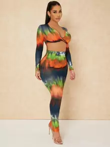 SHEIN SXY Bộ đồ hai mảnh nữ xoắn lại Cà vạt nhuộm Gợi cảm - Nhiều màu - Xem 4