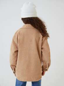 SHEIN Girls Button Up Dual Pocket Cord Coat - Khaki - View 2