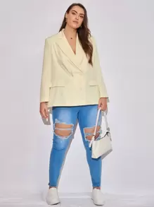 SHEIN Unity Plus Lapel Neck Double Breasted Blazer - Yellow - View 3