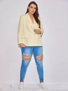 SHEIN Unity Plus Lapel Neck Double Breasted Blazer - Yellow - View 4