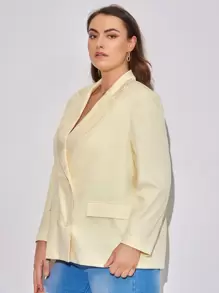 SHEIN Unity Plus Lapel Neck Double Breasted Blazer - Yellow - View 5