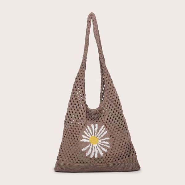 

Floral Graphic Crochet Bag, Beige