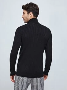Manfinity VCAY Jersey de cuello alto texturizado de punto para hombre, para otoño e invierno - Negro - Ver 2