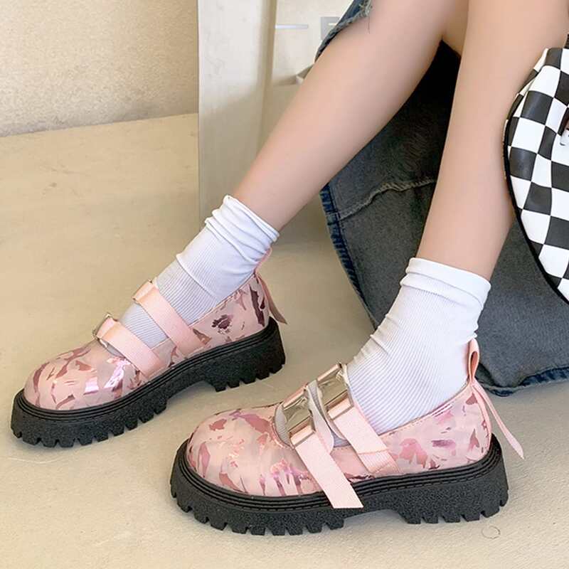 

Double Buckle Flatform Shoes, Pink