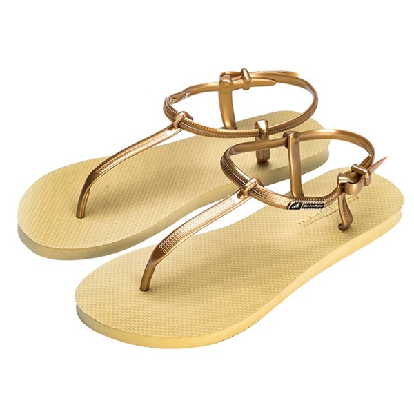 

Metallic Ankle Strap Thong Sandals, Yellow