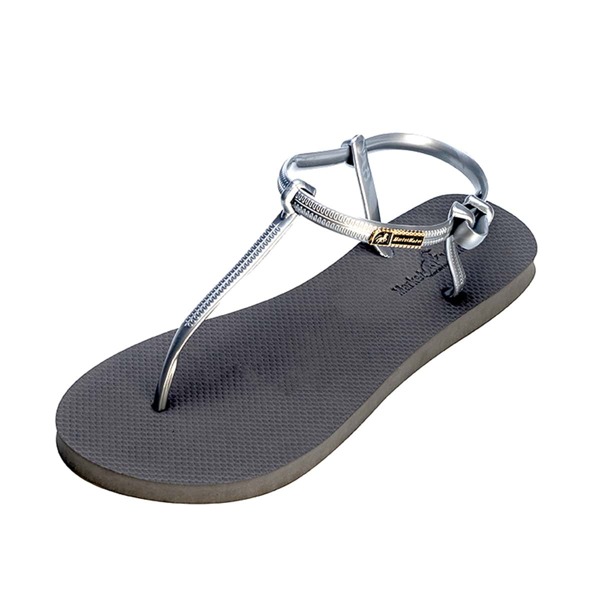 

Metallic Ankle Strap Thong Sandals, Grey