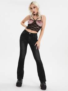 Jeans de pierna amplia con bolsillo oblicuo - Negro - Ver 5