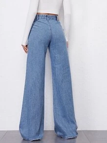 Jeans palazzo de talle alto - Azul lavado medio - Ver 2