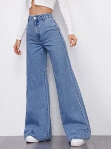 Jeans palazzo de talle alto - Azul lavado medio - Ver 3
