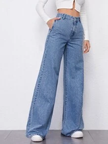 Jeans palazzo de talle alto - Azul lavado medio - Ver 4