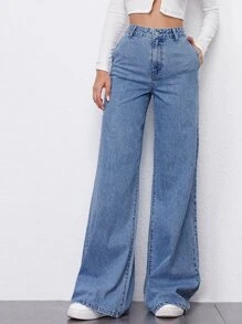 Jeans palazzo de talle alto - Azul lavado medio - Ver 5