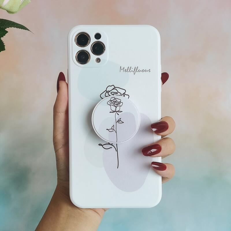 

Rose Pattern Phone Case With Stand-Out Phone Grip, Multicolor
