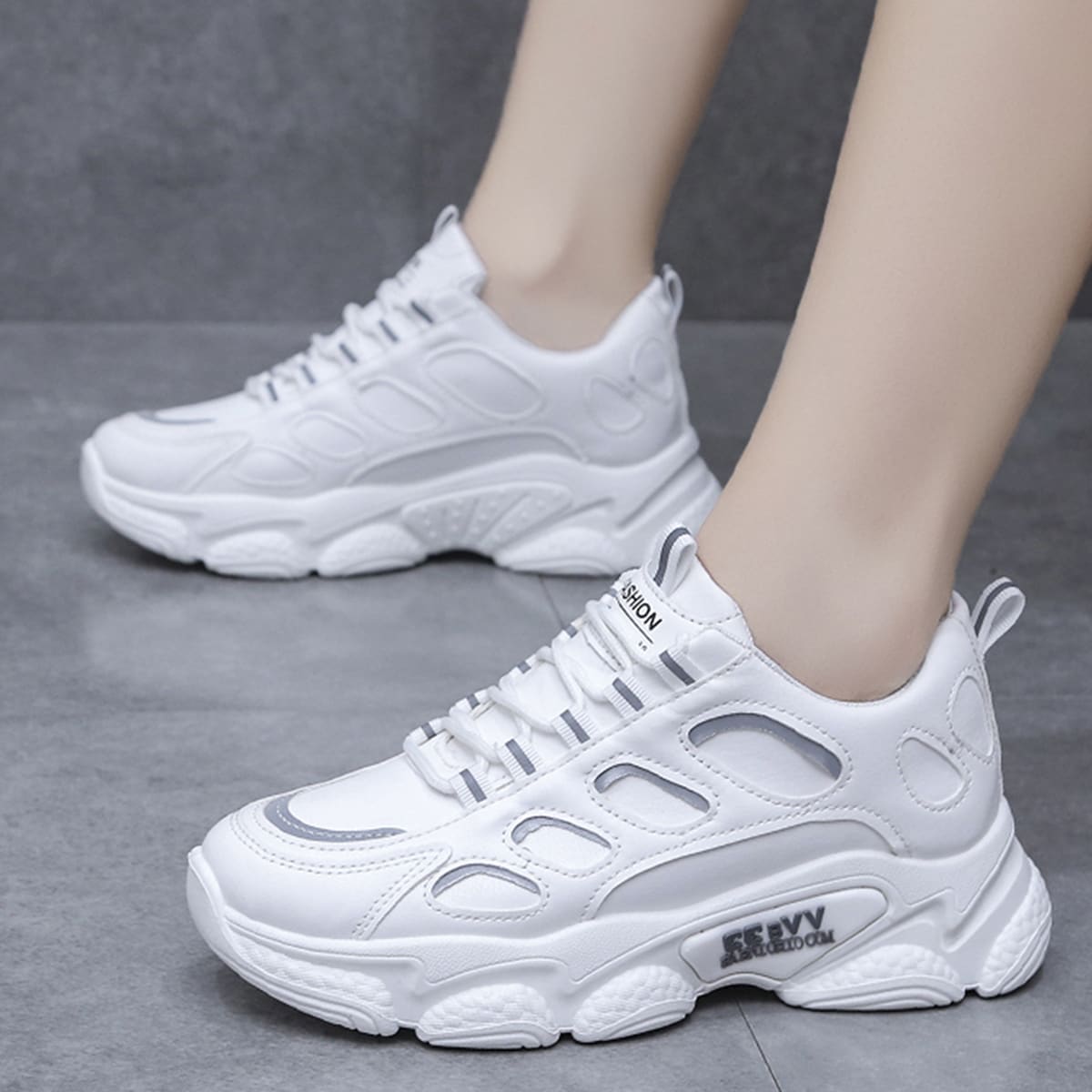 

Minimalist Lace Up Front Chunky Sneakers, White