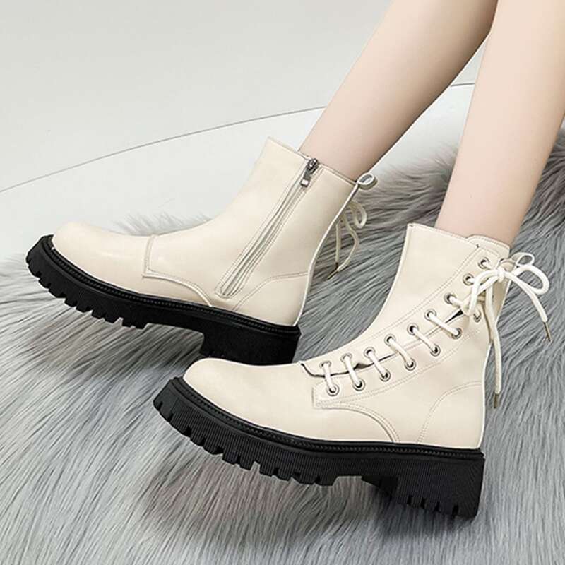 

Side Zip Combat Boots, Beige