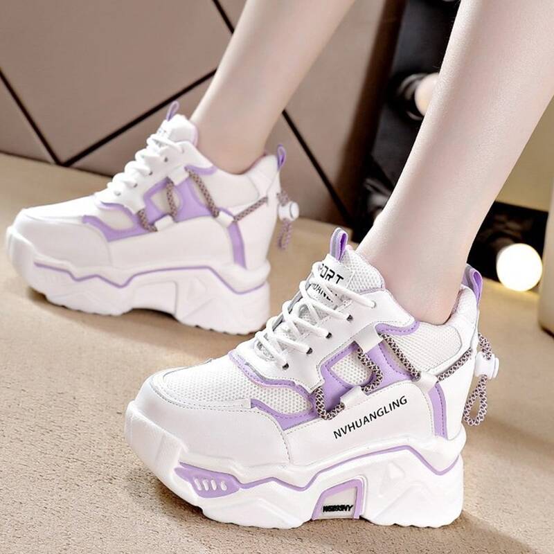 

Lace Up Front Wedge Sneakers, White