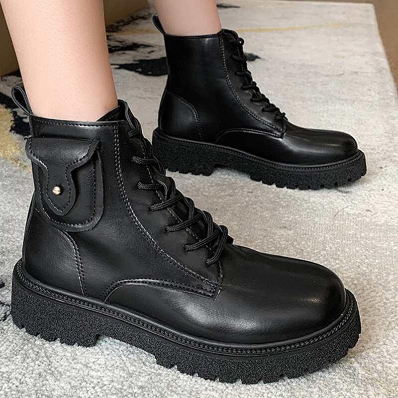 

Lace Up Front Combat Boots, Black