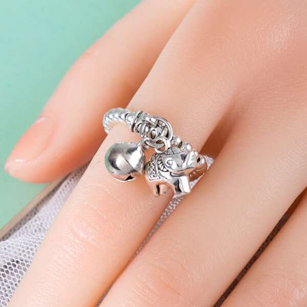 

Bell Decor Beaded Ring, Antique silver
