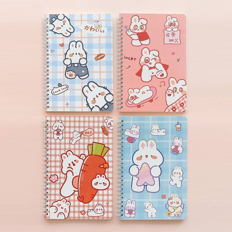 

4pcs Rabbit Print Notebook, Multicolor
