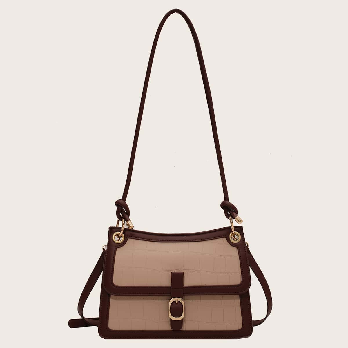 Двухцветная сумка через плечо с крокодиловым тиснением