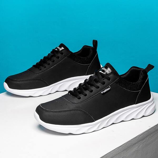 

Letter Graphic Lace-up Sneakers, Black
