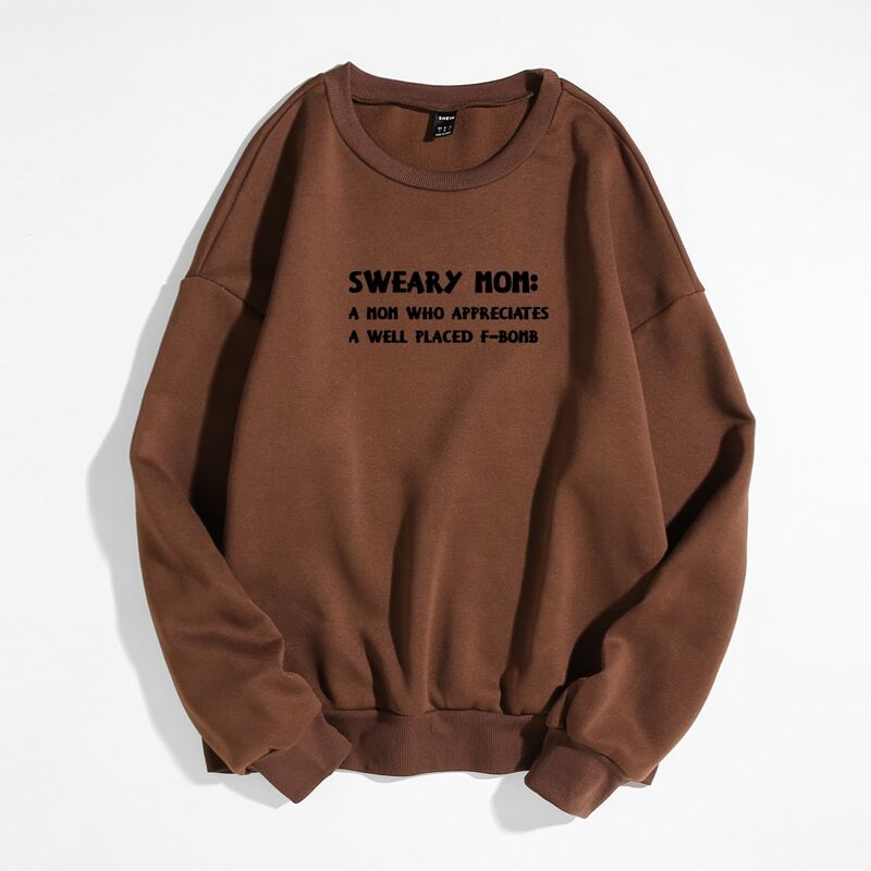 

Slogan Graphic Drop Shoulder Sweatshirt, Chocolate brown