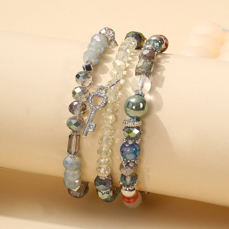 

3pcs Crystal Beaded Bracelet, Multicolor
