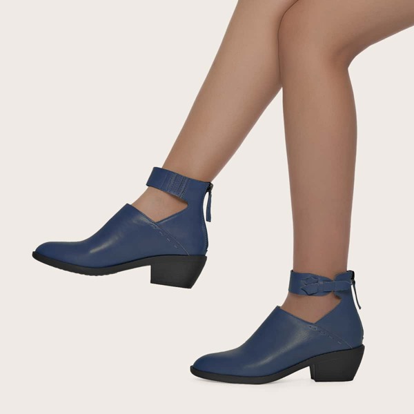 

Solid Back Zipper Cut Out Boots, Blue