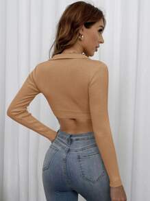 Jersey escote V con cuello - Camel - Ver 2