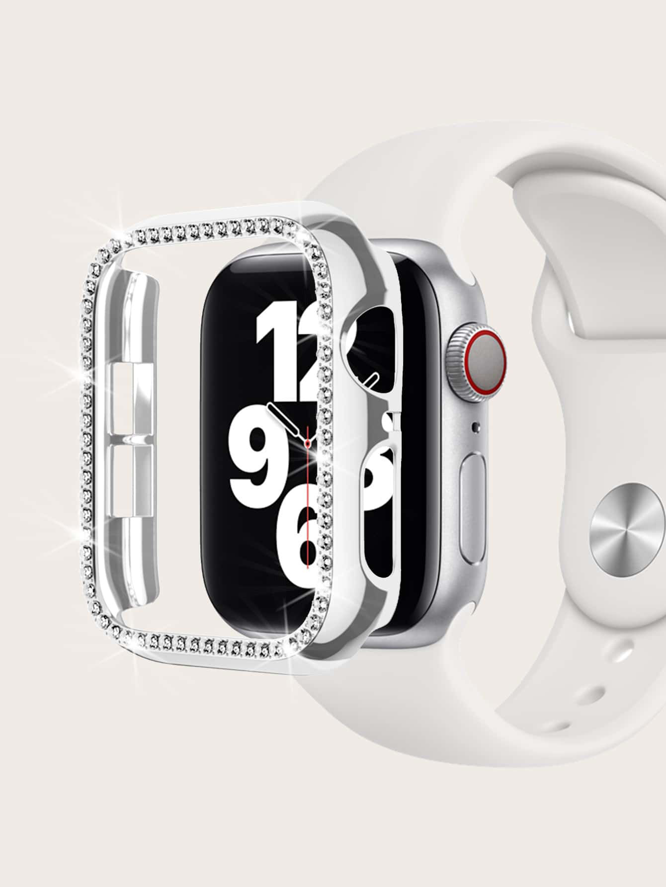 1个镶钻闪亮保护壳,适用于38mm、40mm、41mm、42mm、44mm、45mm手表,塑料材质,防摔防刮,奢华闪亮电镀金属色外壳,兼容 SE/9/8/7/6/5/4/3/2/1 - 銀色 - 查看 1