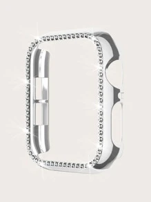 1个镶钻闪亮保护壳，适用于38mm、40mm、41mm、42mm、44mm、45mm手表，塑料材质，防摔防刮，奢华闪亮电镀金属色外壳，兼容 SE/9/8/7/6/5/4/3/2/1 - 銀色 - 查看 2