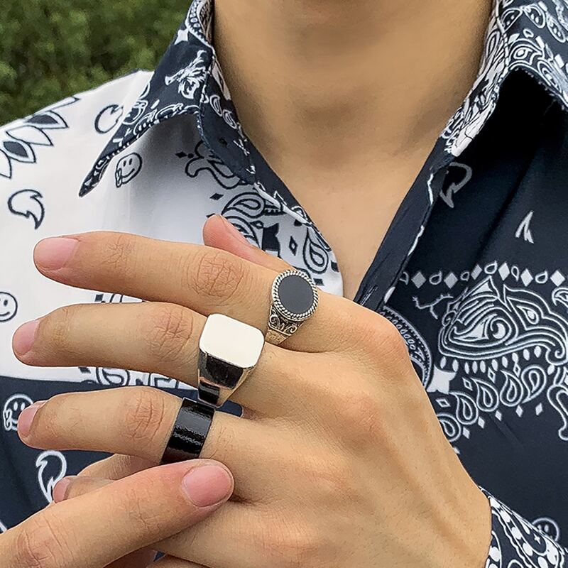 

Guys 3pcs Geo Decor Ring, Silver