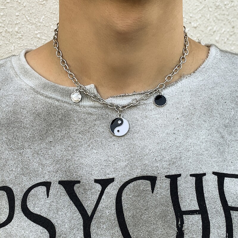 

Guys Yin & Yang Decor Chain Necklace, Silver