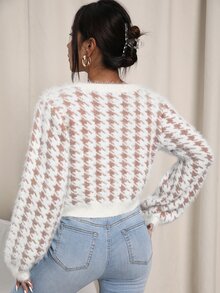 千鳥格圖案單排釦開襟衫和針織吊帶上衣套裝 - 彩色 - 查看 2