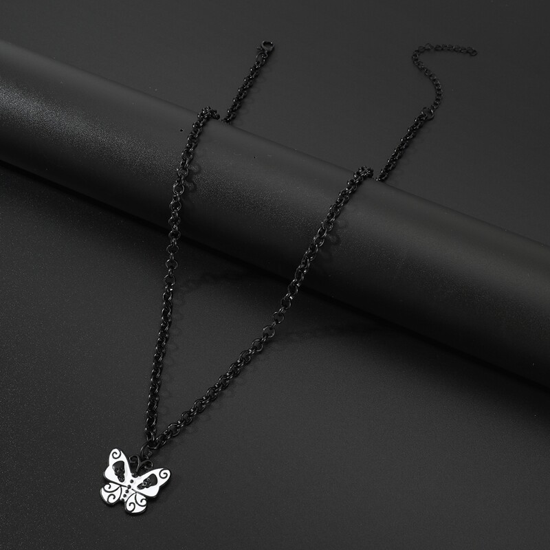 

Butterfly Pendant Chain Necklace, Black and white