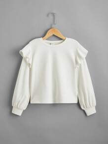 SHEIN Niñas Pullover unicolor ribete con fruncido